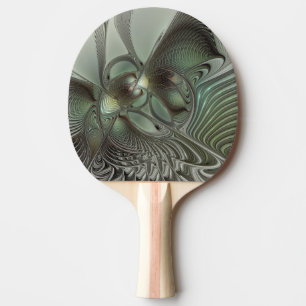 Abstract Olive Sage Green Grey Fractal Art Fantasy Ping Pong Paddle