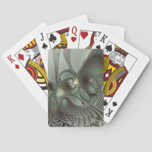 Abstract Olive Sage Green Grey Fractal Art Fantasy Playing Cards