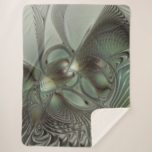 Abstract Olive Sage Green Grey Fractal Art Fantasy Sherpa Blanket