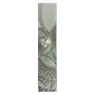 Abstract Olive Sage Green Grey Fractal Art Fantasy Short Table Runner