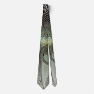 Abstract Olive Sage Green Grey Fractal Art Fantasy Tie