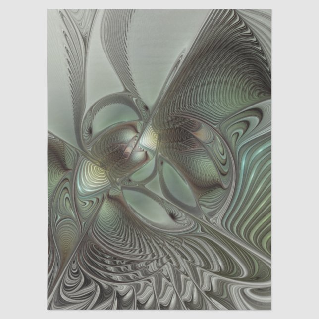 Abstract Olive Sage Green Grey Fractal Art Fantasy Tissue Paper (Front)