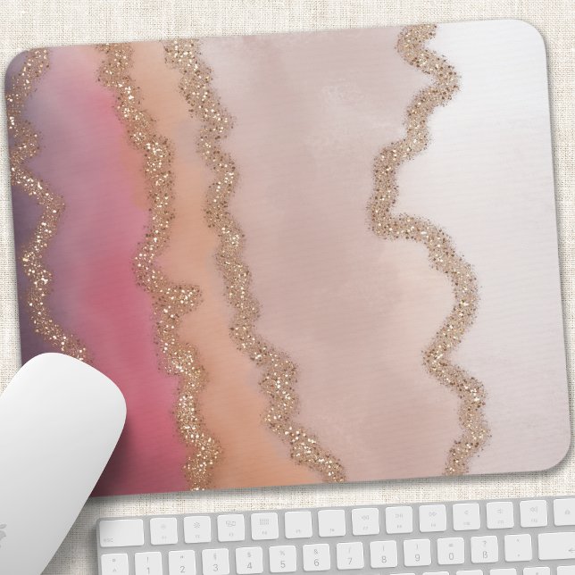 Abstract Ombre Pink Purple and Gold Glitter Mouse Mat (Creator Uploaded)