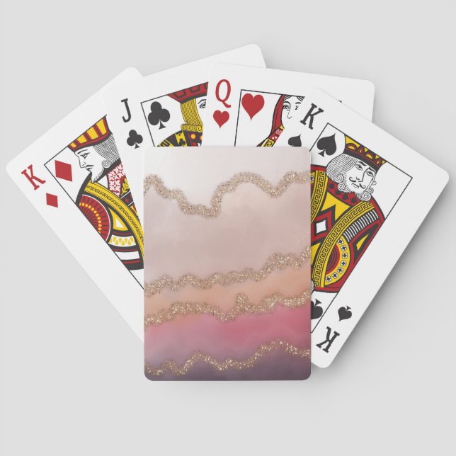 Abstract Ombre Pink Purple and Gold Glitter Playing Cards (Back)