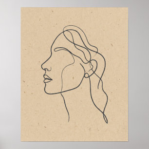Abstract One Line Face Drawing Boho Minimalist Poster