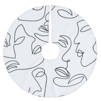 Abstract One Line Face Pattern Brushed Polyester Tree Skirt