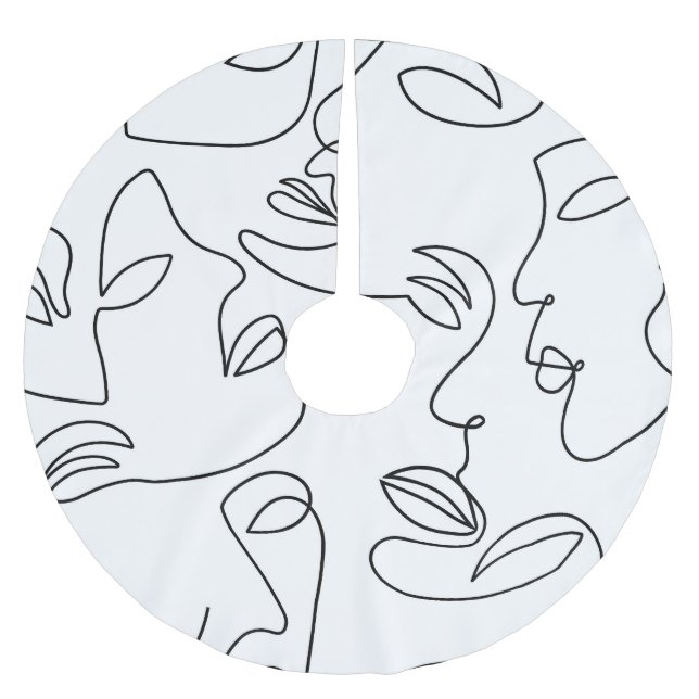 Abstract One Line Face Pattern Brushed Polyester Tree Skirt (Front)
