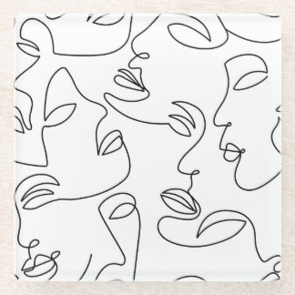 Abstract One Line Face Pattern Glass Coaster