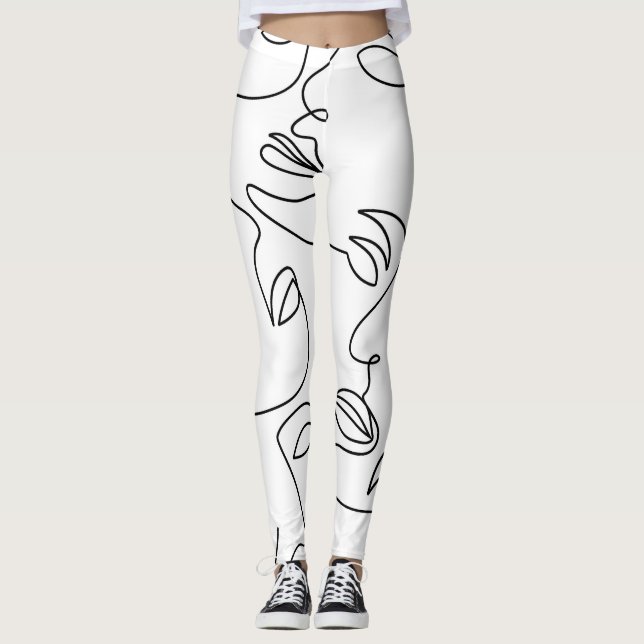 Abstract One Line Face Pattern Leggings (Front)