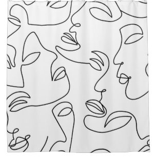 Abstract One Line Face Pattern Shower Curtain