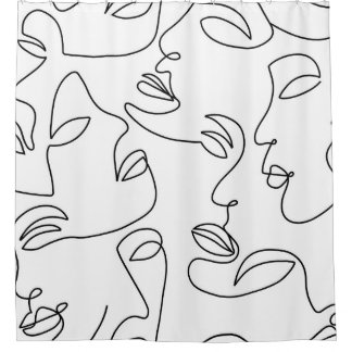 Abstract One Line Face Pattern Shower Curtain