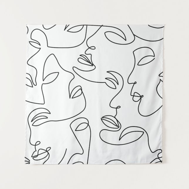 Abstract One Line Face Pattern Tapestry (Front)
