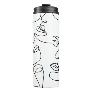 Abstract One Line Face Pattern Thermal Tumbler