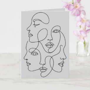 Abstract One Line Faces Minimalist Art Card