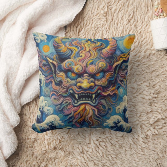 Abstract Oni demon clouds Van Gogh styled  Cushion (Blanket)