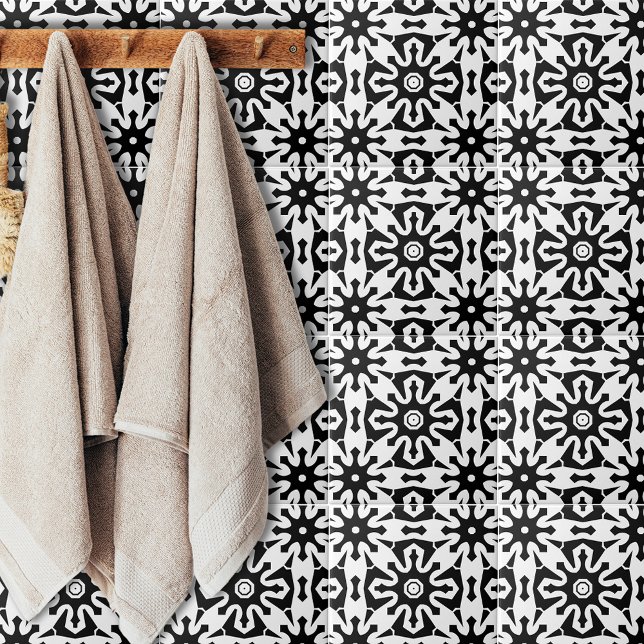 Abstract Op Art Black and White Geometric Pattern Tile (Creator Uploaded)