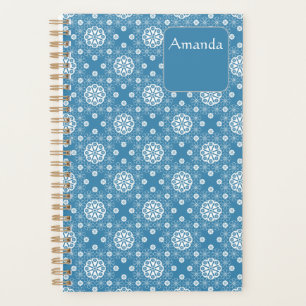 Abstract openwork floral pattern in light blue col planner