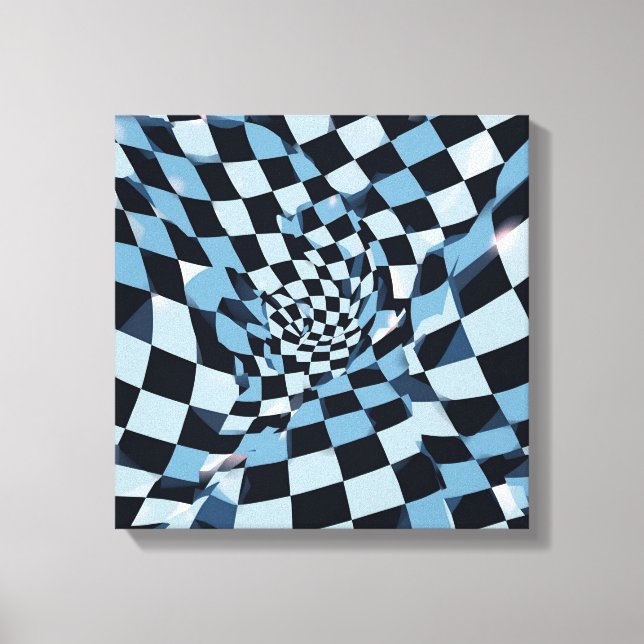 Abstract Optical Illusion Blue Chequerboard Canvas Print (Front)