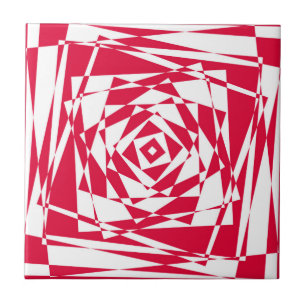 Abstract Optical Illusion Ceramic Tile Red White