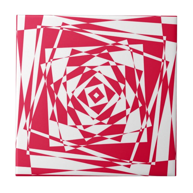 Abstract Optical Illusion Ceramic Tile Red White (Front)