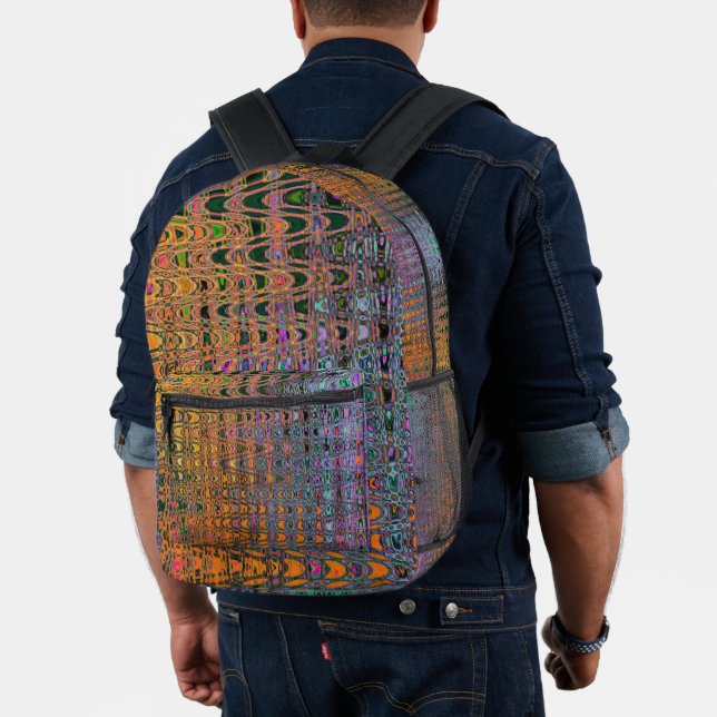 Abstract Orange and Aqua Retro Boomerang Waves Printed Backpack (Insitu (Model))