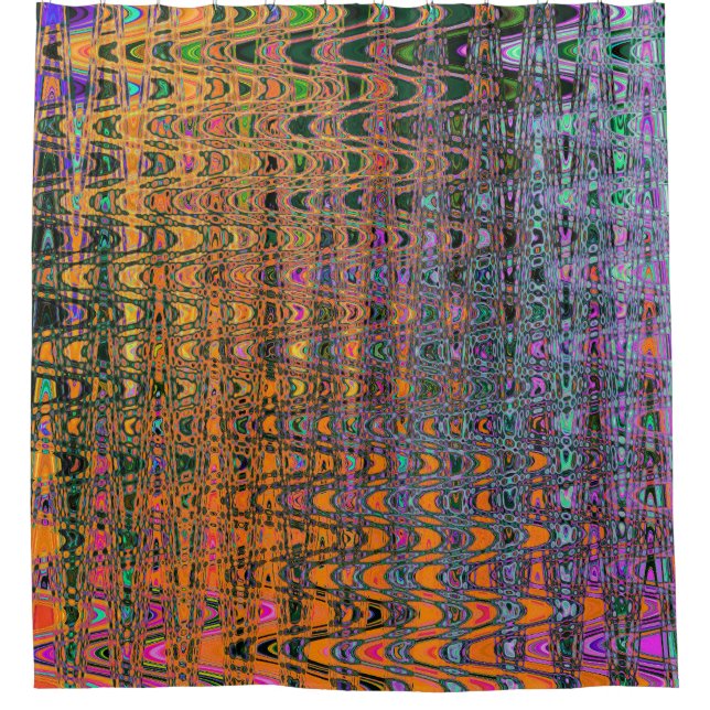 Abstract Orange and Aqua Retro Boomerang Waves Shower Curtain (Front)