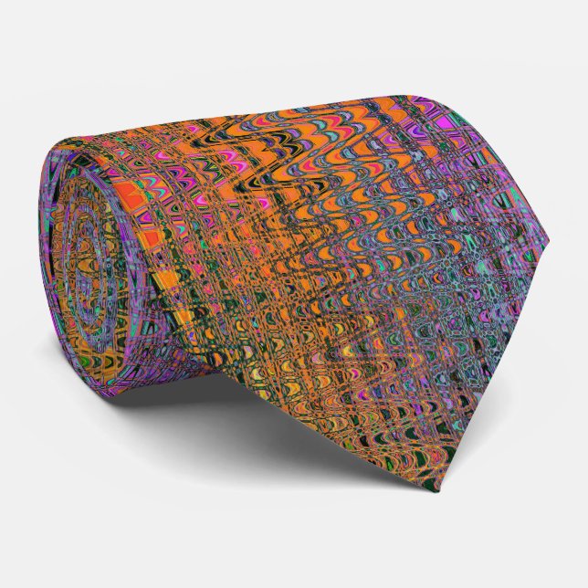 Abstract Orange and Aqua Retro Boomerang Waves Tie (Rolled)
