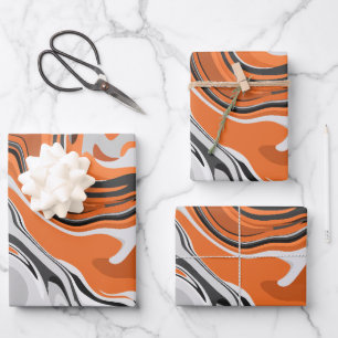 Abstract Orange and Black Fluid Art Wrapping Paper Sheet