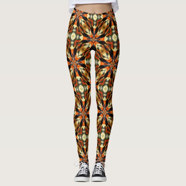 Abstract Orange And Brown Pattern Leggings (Front)