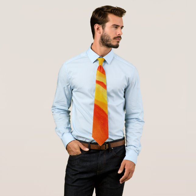abstract orange and gold paint pattern tie (In Situ)