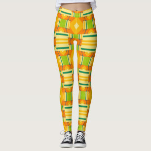 Abstract Orange and Green Pattern with Diamonds Leggings