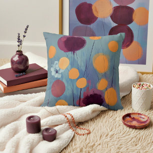 Abstract orange and pink flowers cushion