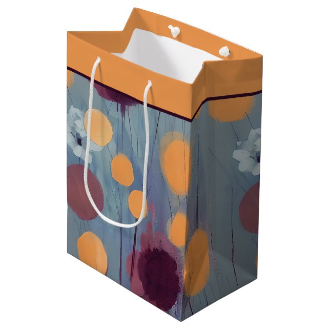 Abstract orange and pink flowers medium gift bag (Front Angled)