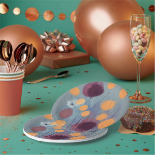 Abstract orange and pink flowers paper plate