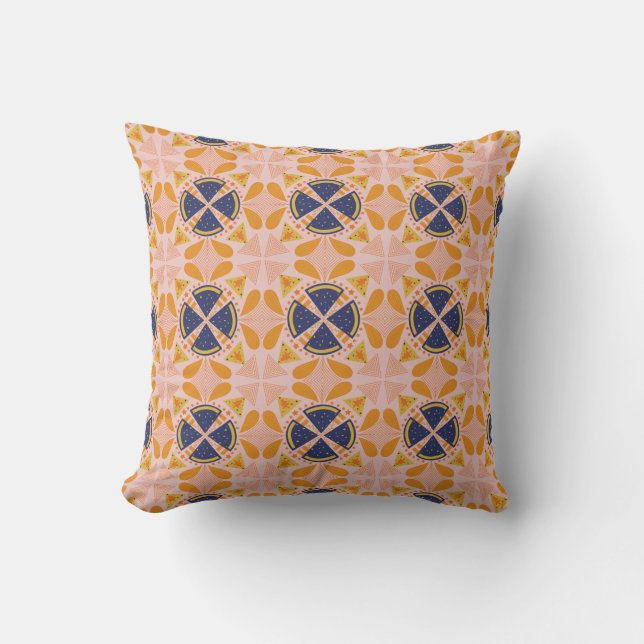 Abstract orange and pink geometric pattern cushion (Front)
