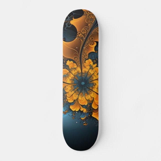 Abstract Orange Blue Fractal Art Skateboard (Front)