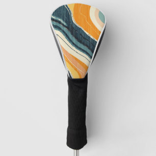 Abstract Orange, Blue & Off-White Waves – Modern Golf Head Cover