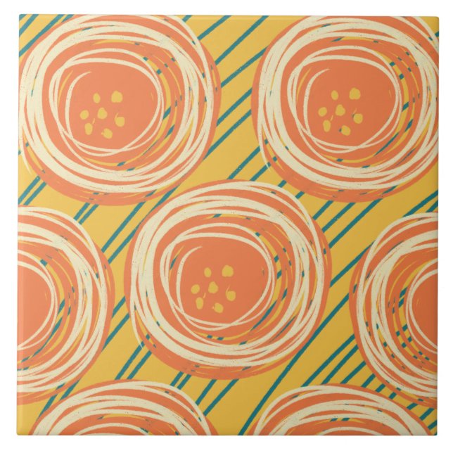 Abstract Orange Bold Poppy Florals Tile (Front)