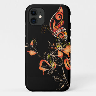 Abstract Orange Butterfly and Floral iPhone 11 Case