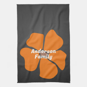 Abstract Orange Daisy Flower on Dark Tea Towel