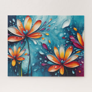 Abstract Orange Flowers Watercolor Jigsaw Puzzle