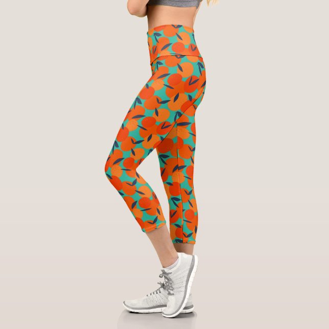 Abstract Orange Fruit Pattern Capri Leggings (Left)