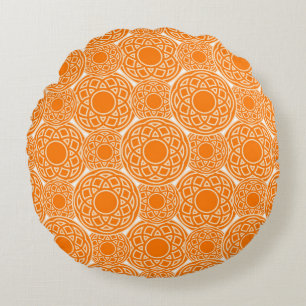Abstract orange geometric pattern round cushion