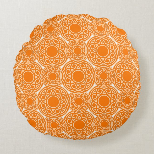 Abstract orange geometric pattern round cushion (Front)
