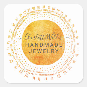 Abstract Orange Gold Circle Handmade Jewellery Square Sticker