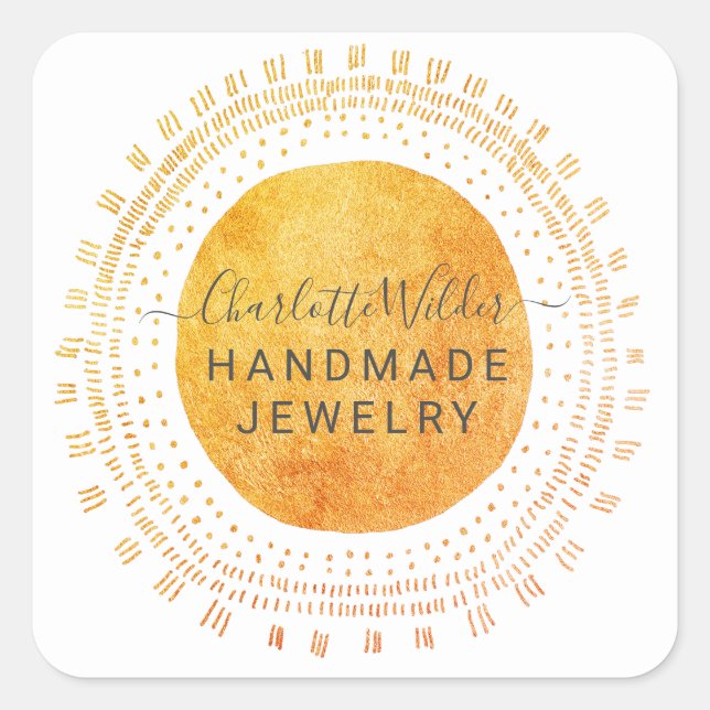 Abstract Orange Gold Circle Handmade Jewellery Square Sticker (Front)