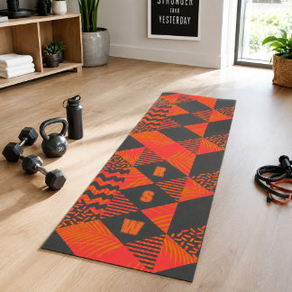 Abstract Orange Grey Geometric Monogram Yoga Mat