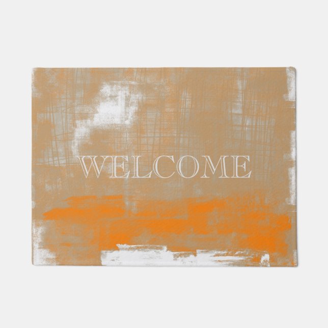 Abstract Orange Grey White Welcome Doormat (Front)