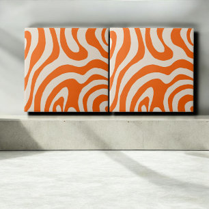Abstract Orange Marble Groovy Stripe Bold Modern Tile