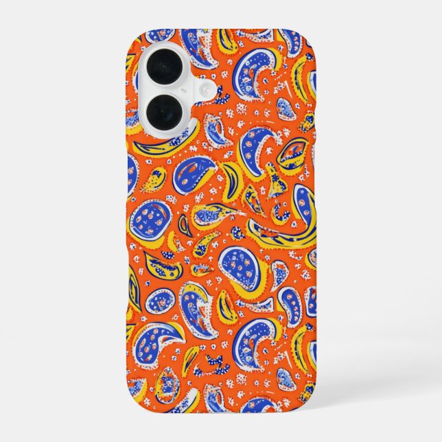 Abstract Orange Paisley Pattern iPhone 16 Case (Back)